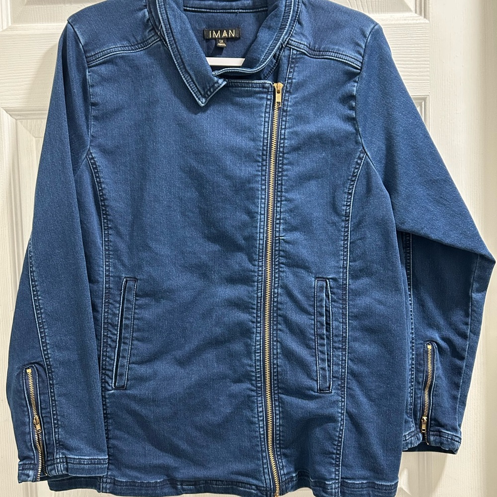 IMAN Denim Blue Lightweight Bomber Jacket.